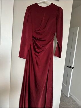 Zahraa the Label Burgundy Long Sleeve Satin modest Gown